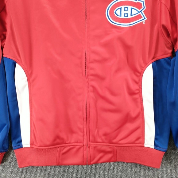 NHL Boys Montreal Canadiens Full Zip Jacket Medium Red Blue Raglan Embroidered - Picture 5 of 14